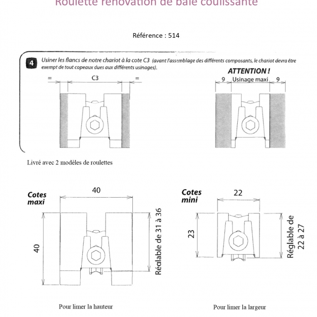 Roulette rnovation de baie coulissante  KIT DE 2 5