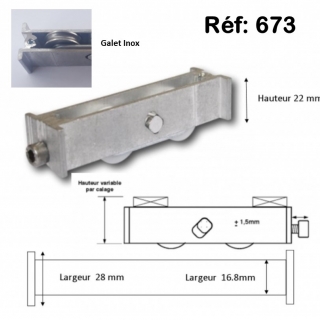  Roulette inox de baie coulissante  rnovation  toutes marques petit modle largeur 16.8 mm   28 mm Hauteur 22mm Roulettes INOX