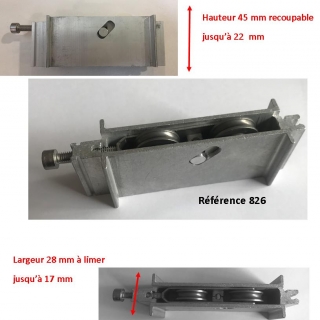  Roulette INOX  de baie coulissante  rnovation  toutes marques largeur 16.8 mm   28 mm Hauteur 45mm 