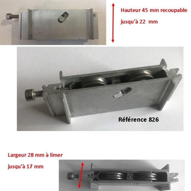  Roulette INOX  de baie coulissante  rnovation  toutes marques largeur 16.8 mm   28 mm Hauteur 45mm  1