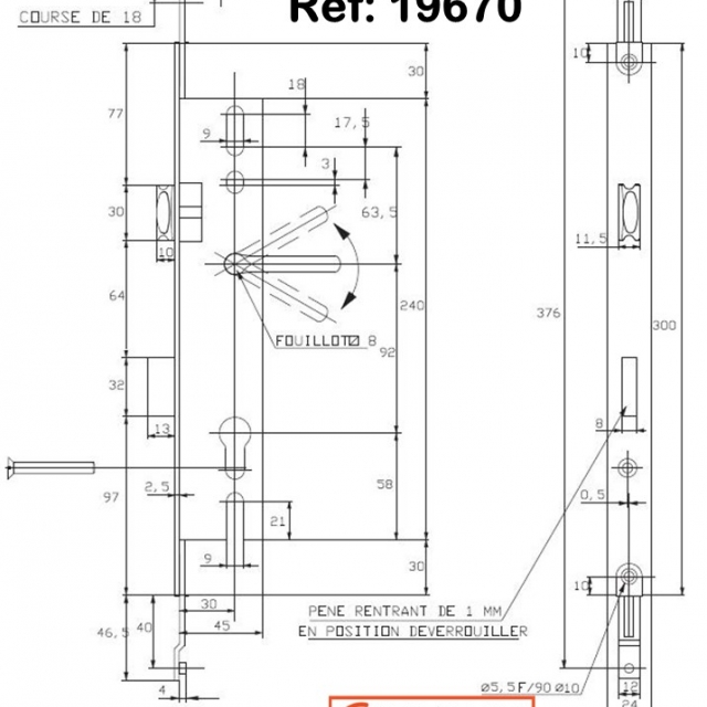 Serrure MULTIPOINT  relevage , coffre de 45 mm 4