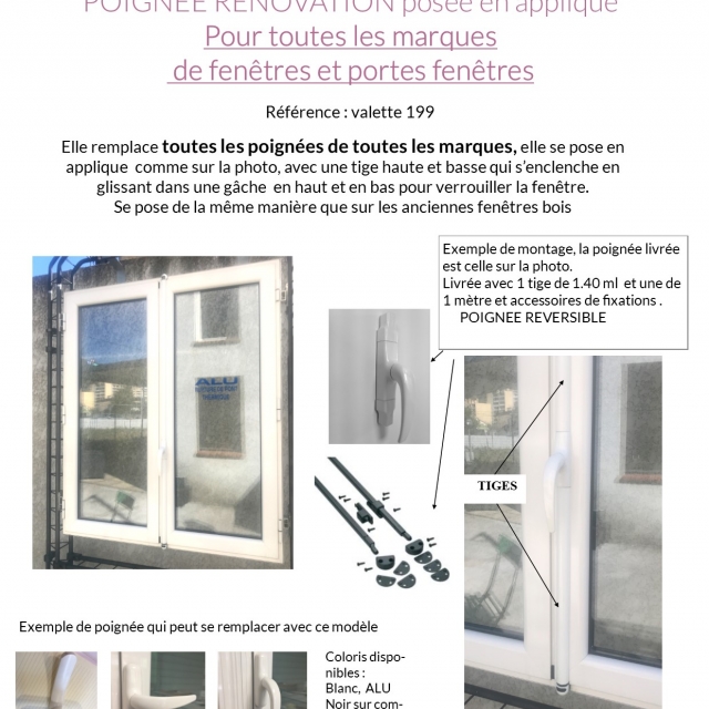 Poigne de fentre alu adaptable toutes marque rf : VALETTE 2