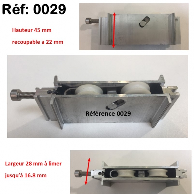 Galet roulette  rénovation  toutes marques grand  modèle largeur 17 mm  à 28 mm Hauteur 45 mm recoupable jusqu'à 22 mm en hauteur 1
