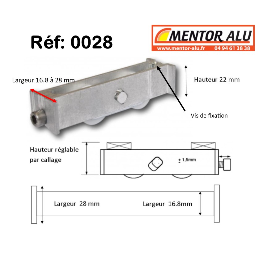 Chariot roulette Technal double Technal alu réglable - Serrures & Clés