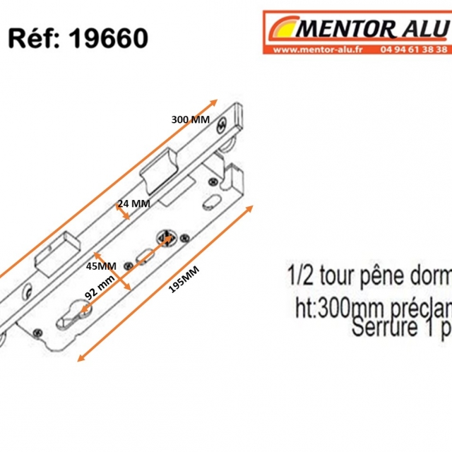 Serrure de porte  SAPA 1 point 1/2 tour Ttire U 1