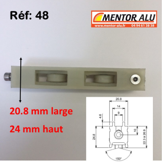 ALUVAR galet roulette pour baie vitre coulissante 20x24 mm de h