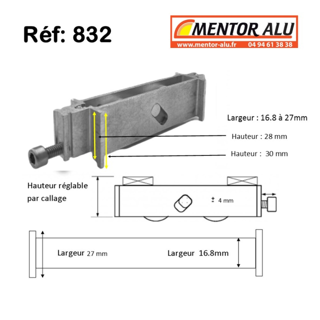 Galet roulette renovation hauteur 30 mm a ajuster 1